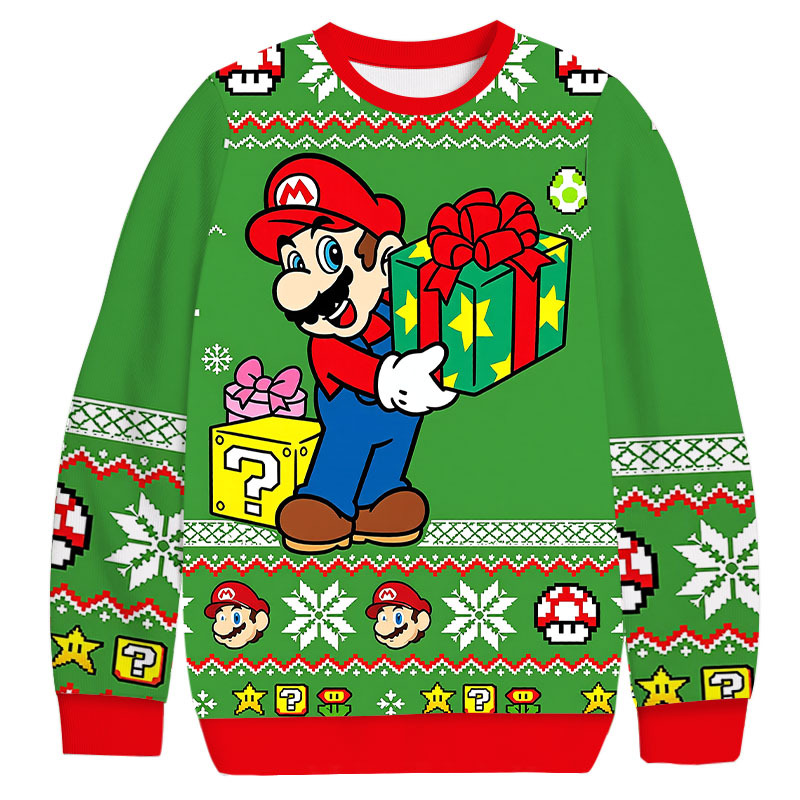 Super Mario Bros Christmas Ugly Sweatshirt Holiday Lounge Wear Top Gift Ideas