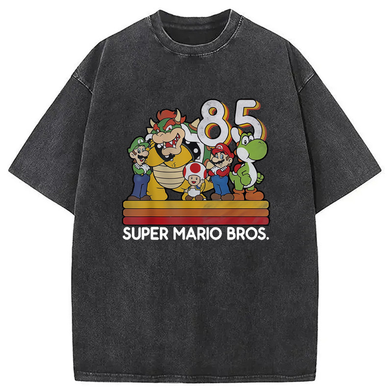 Super Mario Bros Retro Game Washed T-Shirt Soft Cotton Daily Wear Tee Gifts For Him