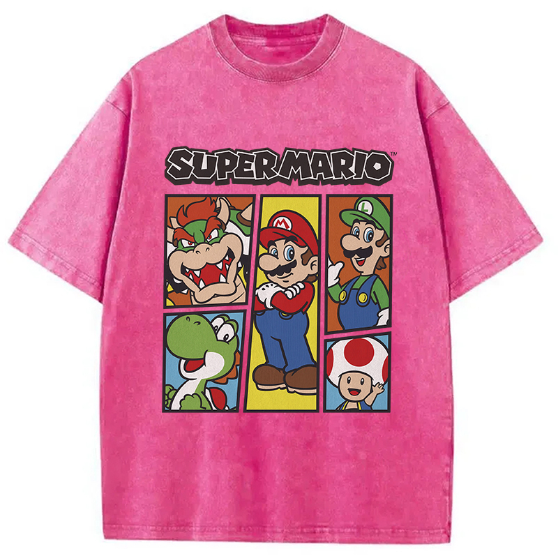 Super Mario Bros Washed T-Shirt Everyday Comfort Graphic Shirt Gifts For Besties