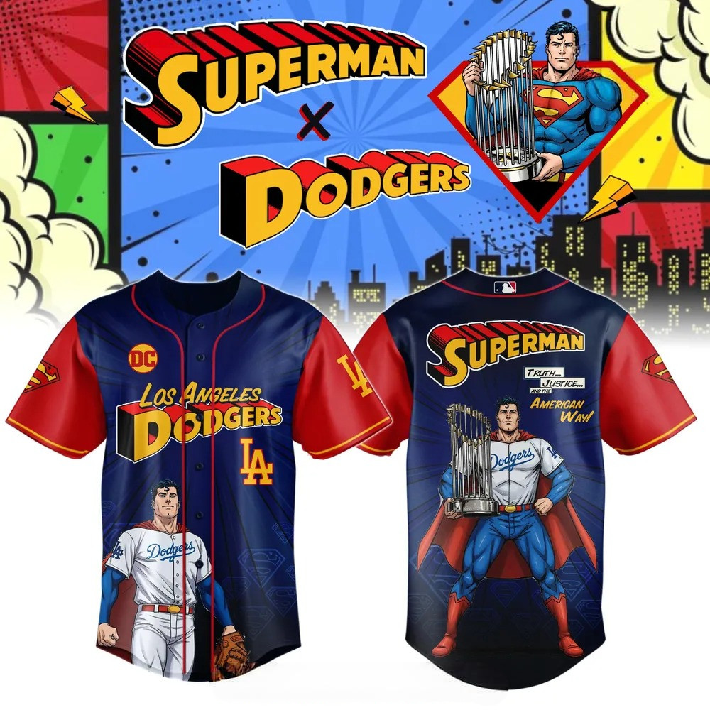 Superman x Los Angeles Dodgers 2025 Comic Edition Jersey Best Gifts For Baseball Lovers