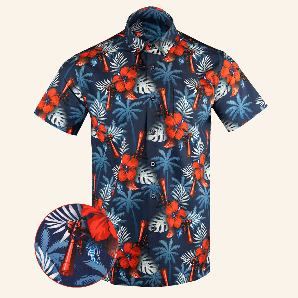Suppressed Blue Button Down Shirt Tactical Tropical Print Shirt Gift Ideas For Father