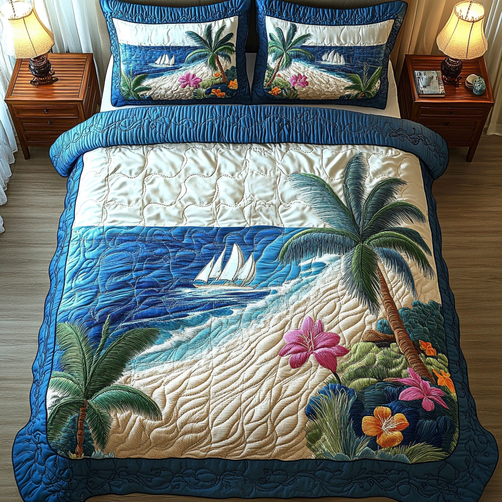 Surf and Sand Quilted Bedding Set Bedroom Decor Best Presents For Surfers