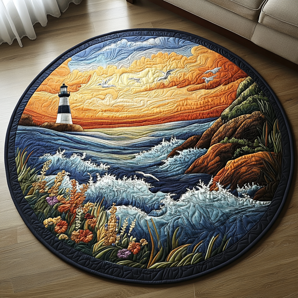 Surf Bloom Quilted Round Mat Outdoor Decor Sea Turtle Gifts For Mom