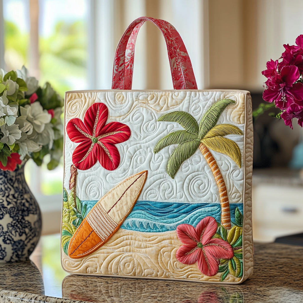Surf Blossom Quilted Tote Bag Best Gifts For The Beach Lover