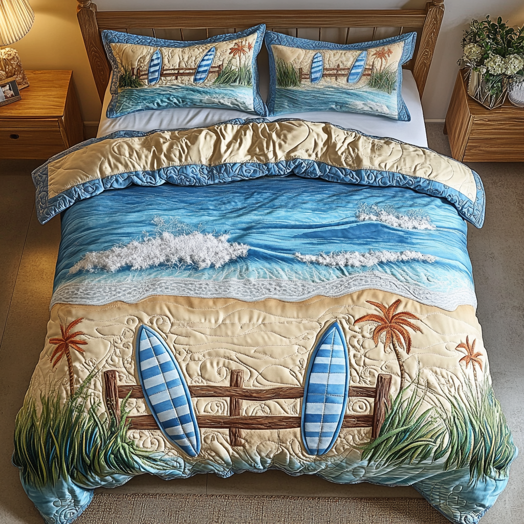 Surf Haven Quilted Bedding Set Bedroom Decor Ideas Great Gifts For Surfers