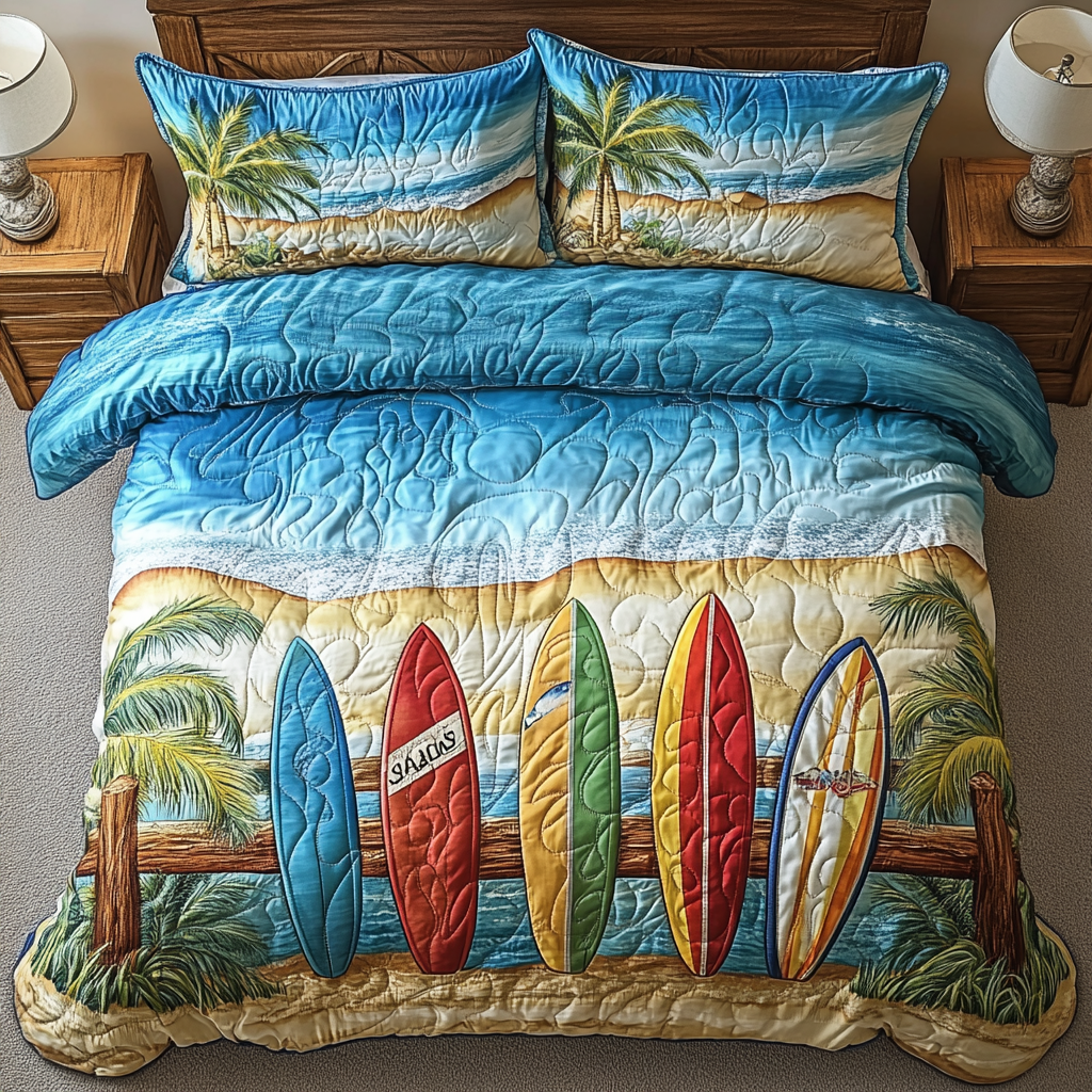 Surf Paradise Quilted Bedding Set Best Bed Sheet Set Best Gifts For Surfers