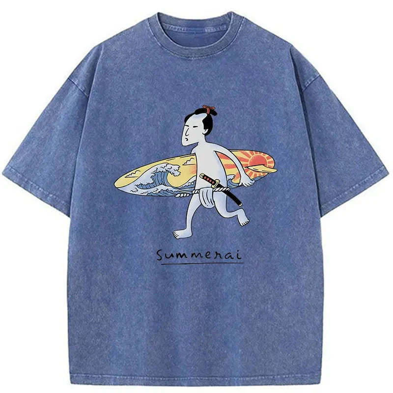 Surf Samurai Japanese Washed T-Shirt Funny Aesthetic Trendy Apparel Gifts For Brother