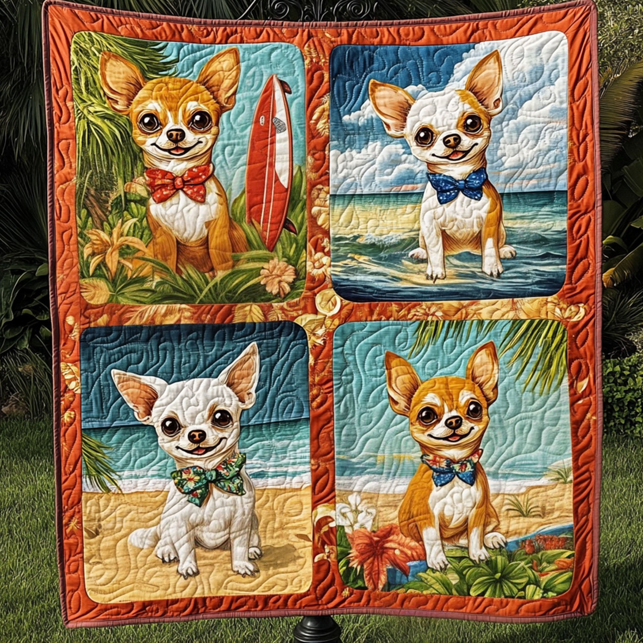 Surf Up Quilted Blanket Christmas Throw Blanket Chihuahua Themed Gifts