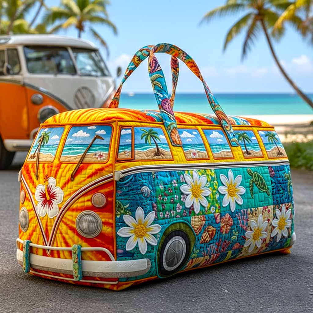 Surf Van Quilted Duffle Bag Tropical Beach Hibiscus Daisy Best Gift For Surfers