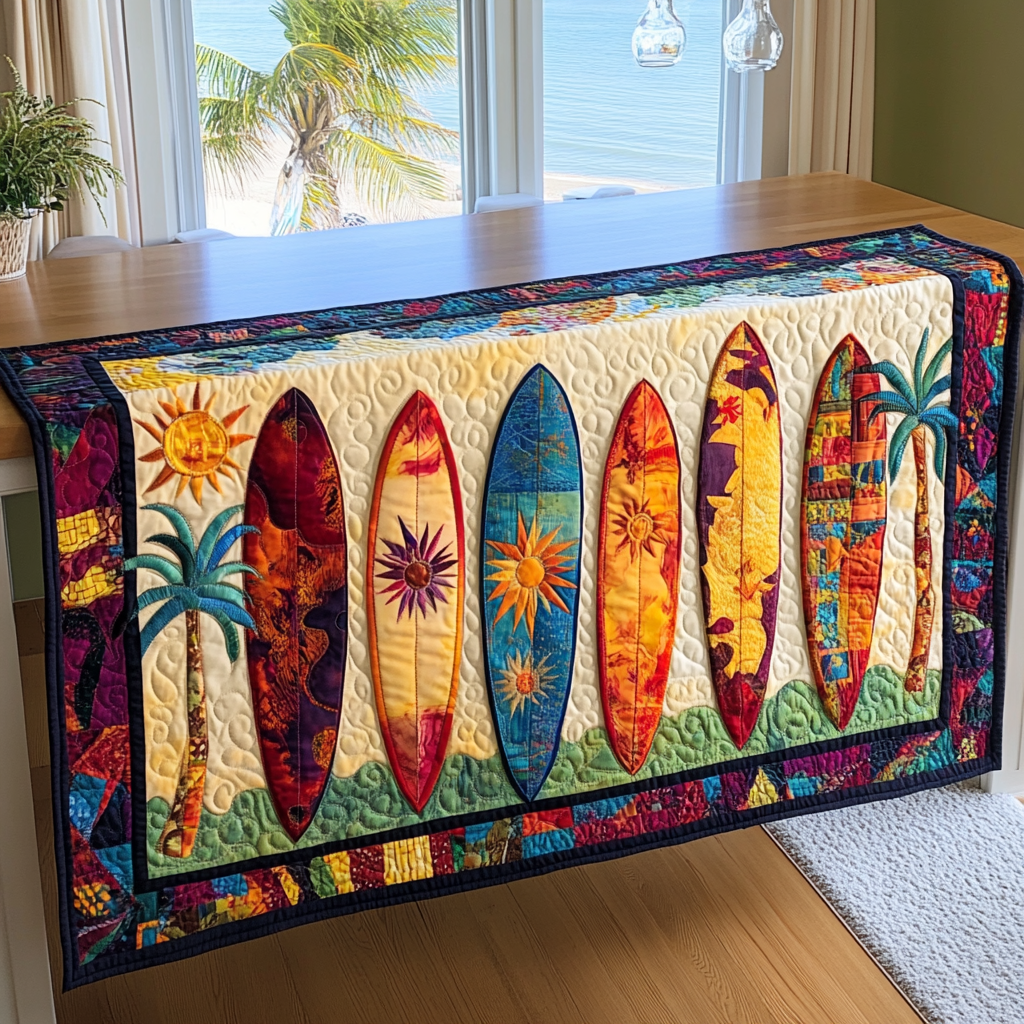Surfboard Adventures Quilted Table Runner Beach Table Runner Gifts For Family