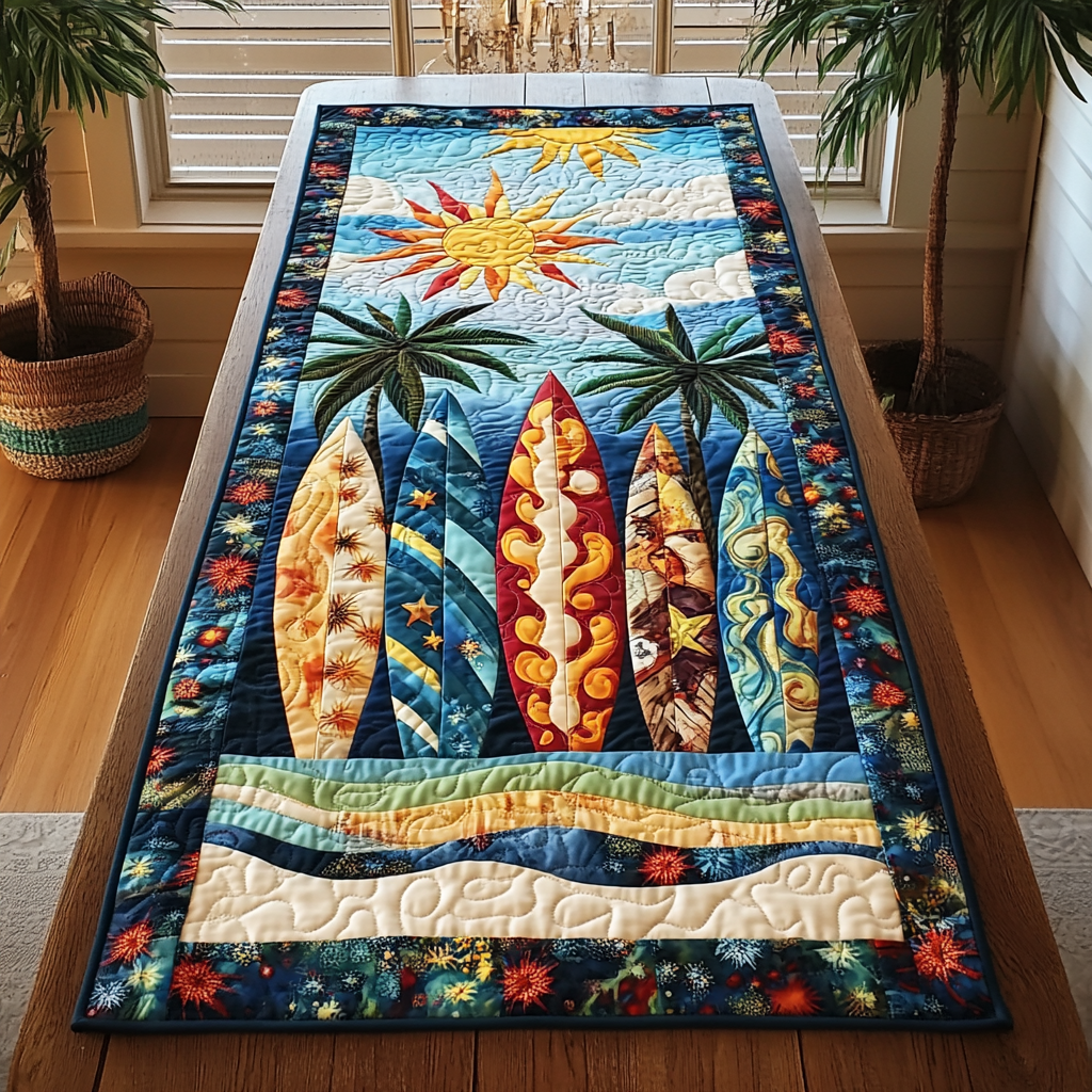 Surfboard Vibes Quilted Table Runner Beach Style Table Runner Good Family Gifts