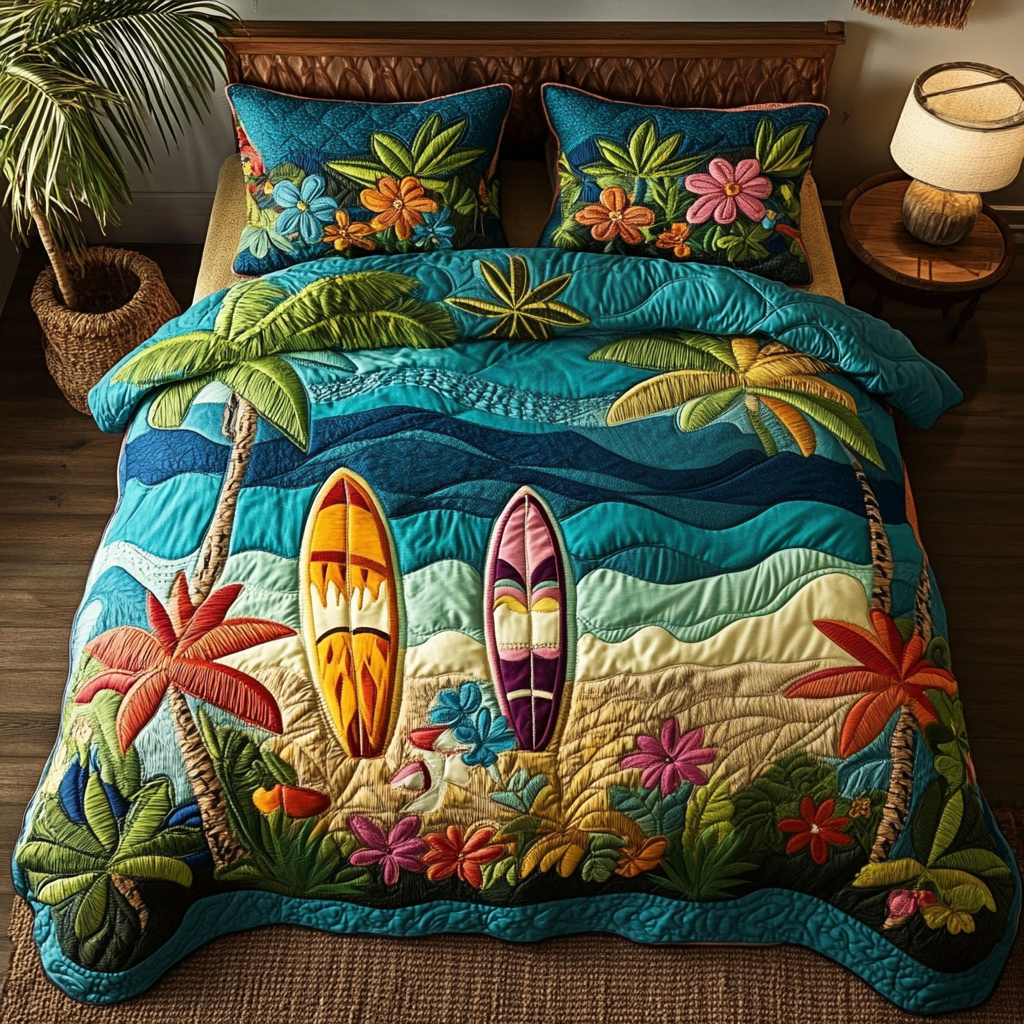 Surfer Paradise Quilted Bedding Set Premium Comforter Set for Restful Nights
