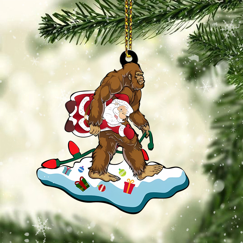 Surfing Bigfoot Christmas Ornament Shape Bigfoot Lover Funny Holiday Ornament