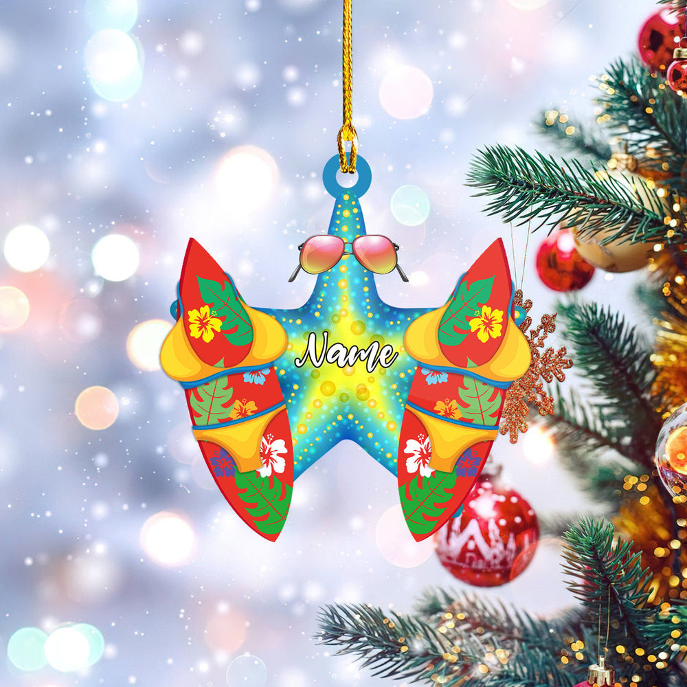 Surfing Board Star Fish Personalized Acrylic Christmas Ornament