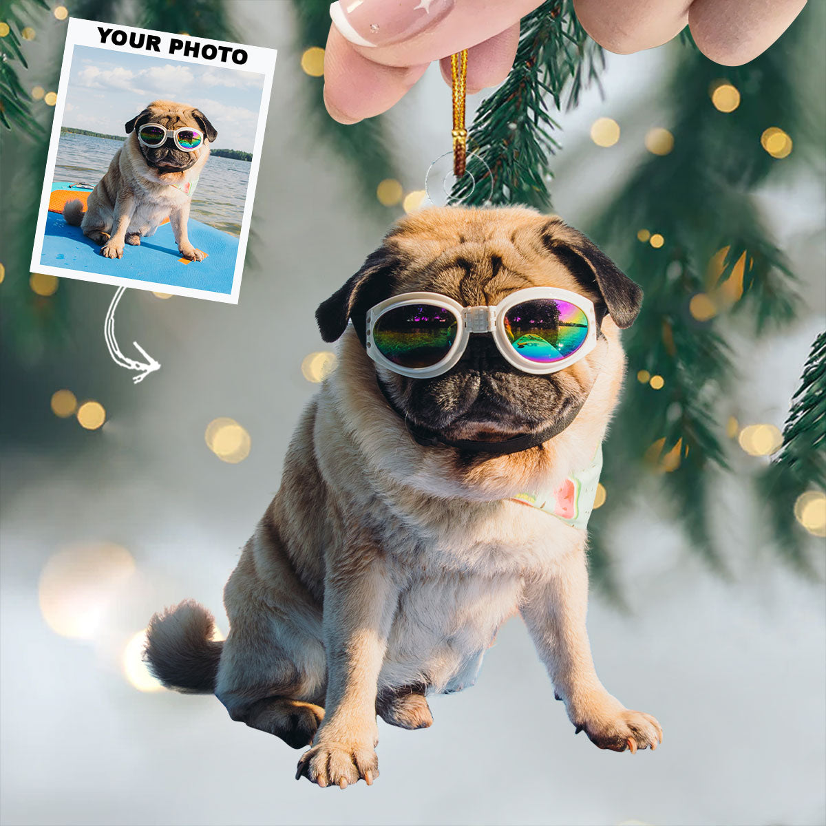 Surfing Dog Personalized Photo Mica Ornament Christmas Gift For Dog Lovers Pet Owners