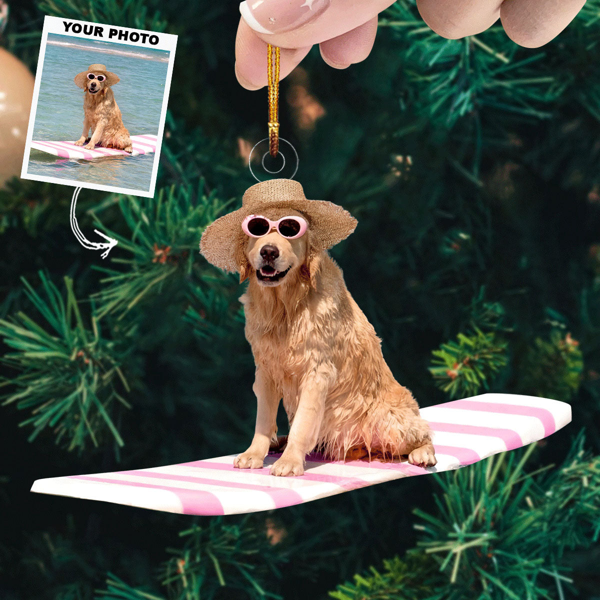 Surfing Dog Personalized Photo Mica Ornament Gift For Dog Lovers Dog Owners