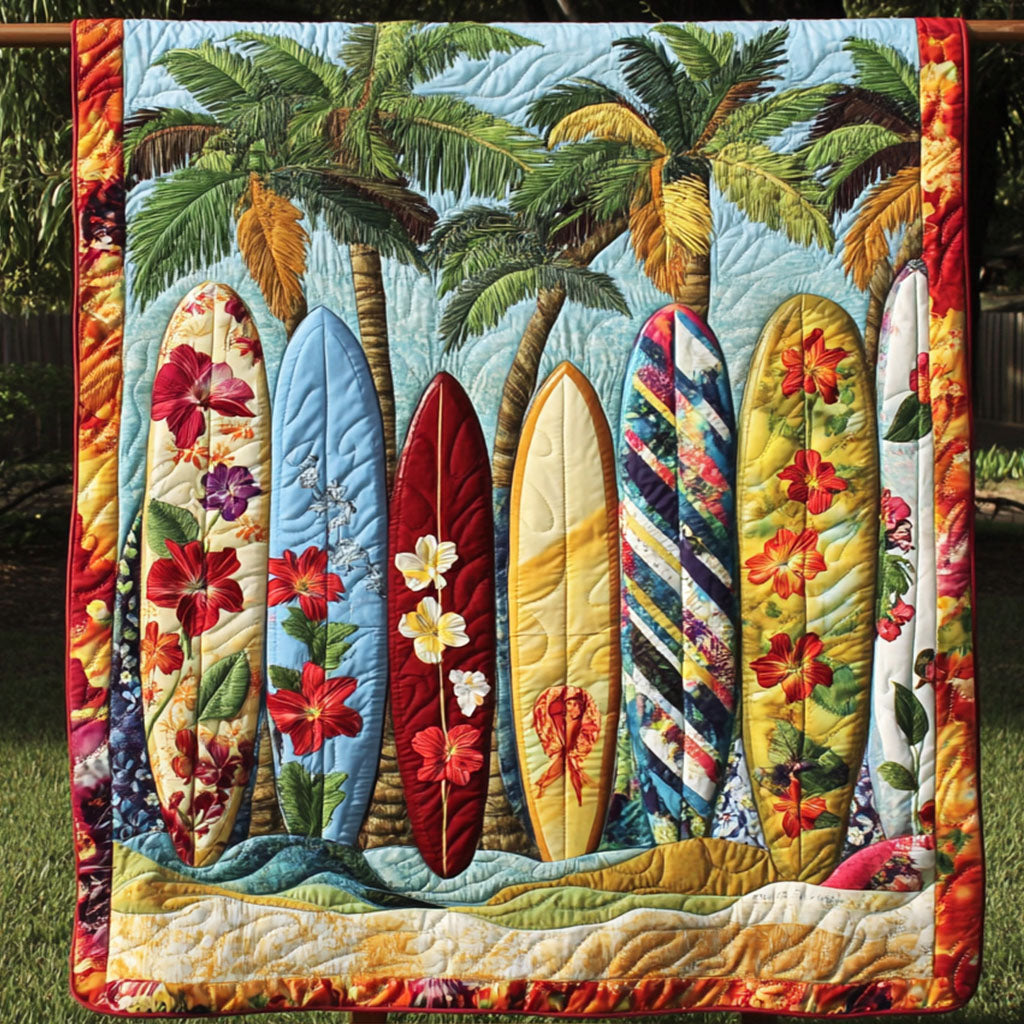 Surfing Fun Quilted Blanket Cute Throw Blanket Gifts For A Surfer Dude