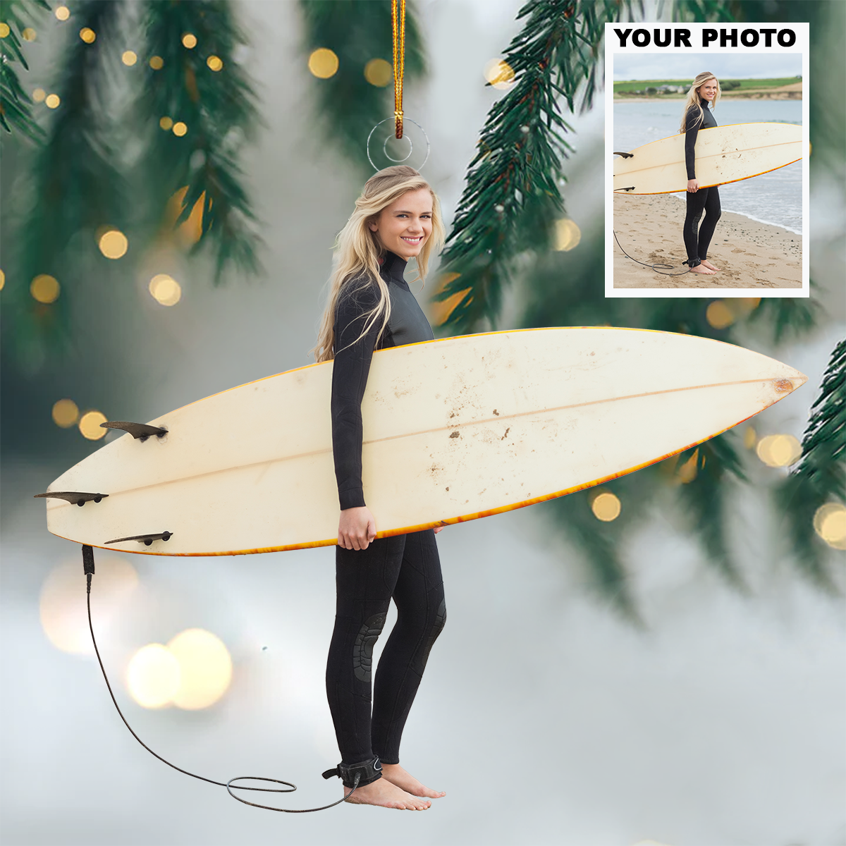 Surfing Ornament Personalized Custom Photo Mica Ornament Christmas Gift For Surfing Lo