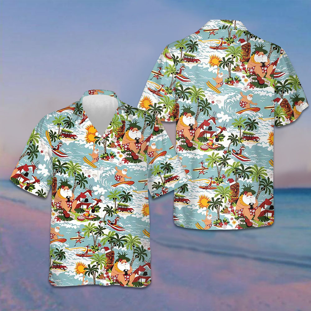 Surfing Santa Christmas Hawaiian Shirt Funny Santa Shirt Gifts For Summer