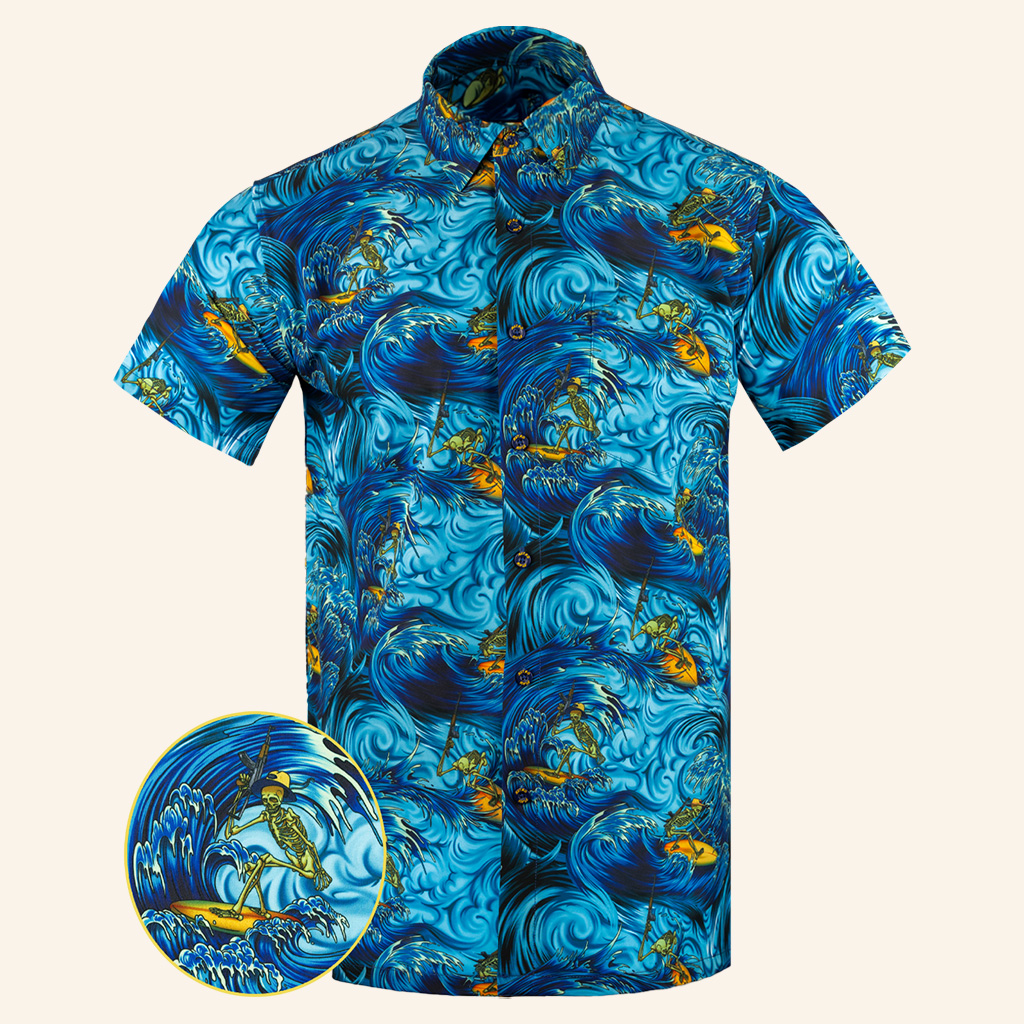 Surfs Up Blue Button Down Shirt Concealed Carry Hawaiian Shirt Gift Ideas For Father