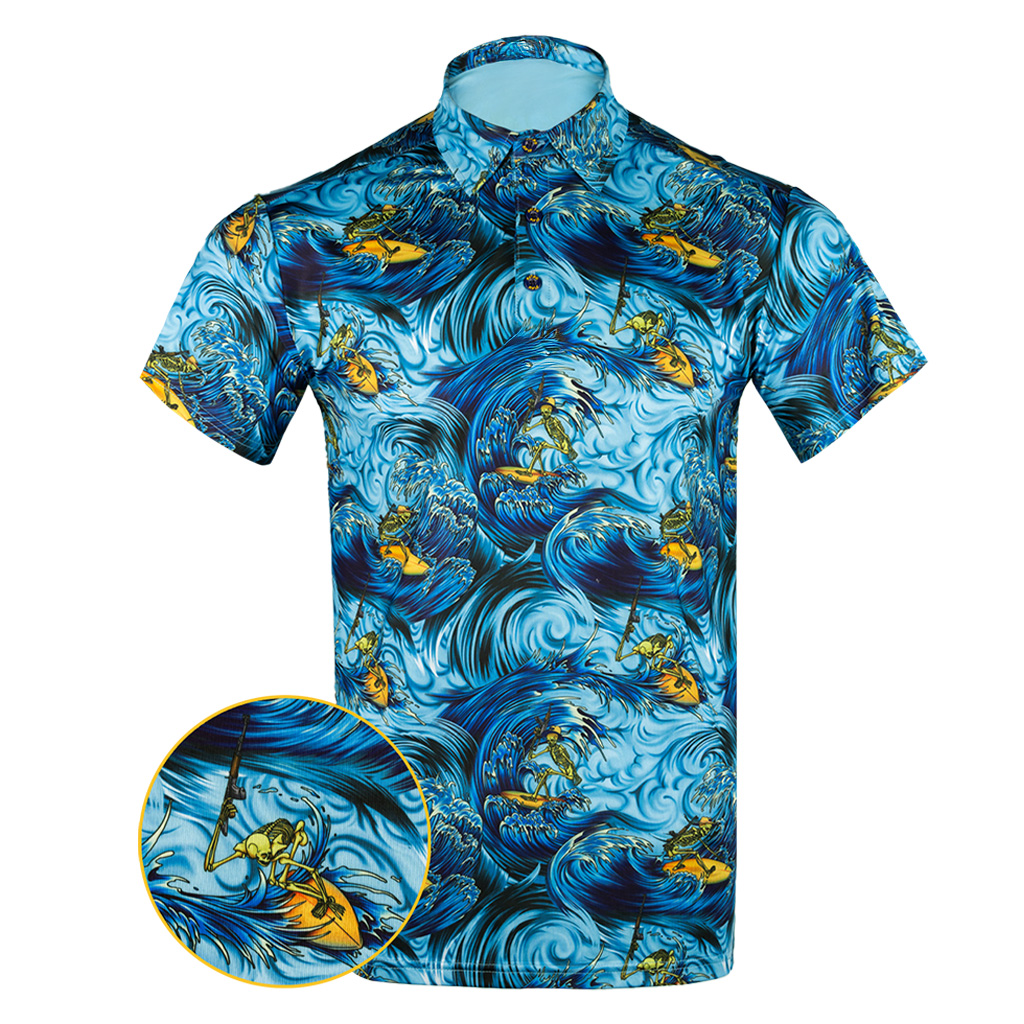 Surfs Up Blue Polo Shirt Skeleton And Gun Tactical Polo Shirt Present For Husband Surfs Up Blue Polo Shirt Skeleton And Gun Tactical Polo Shirt Present For Husband