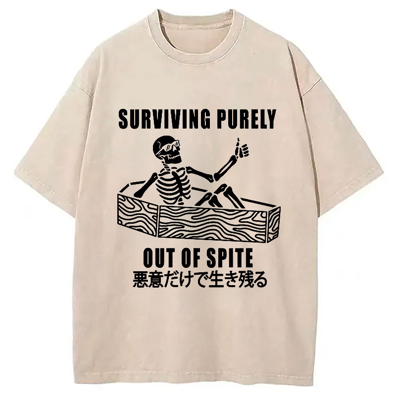 Survival Skeleton Washed T-Shirt Minimal Retro Graphic Clothing Gifts For Sister