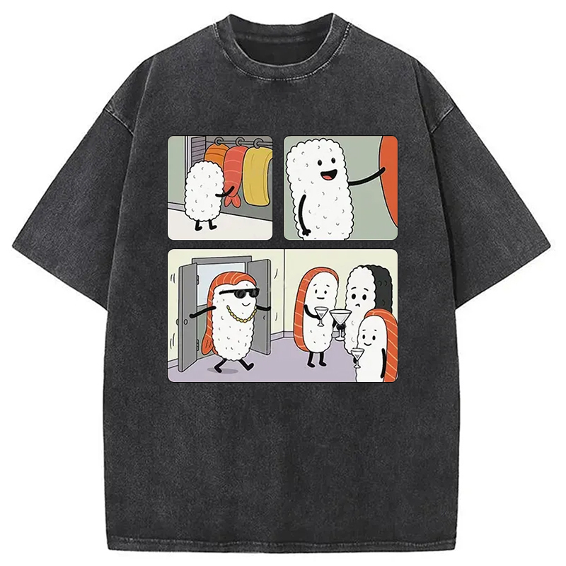 Sushi At The Party Washed T-Shirt Unisex Streetwear Graphic Style Gifts For Him