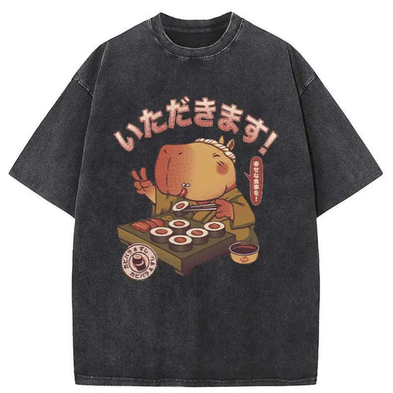 Sushi Chef Capybara Washed T-Shirt Funny Quote Unisex Shirt Gifts For Best Friend