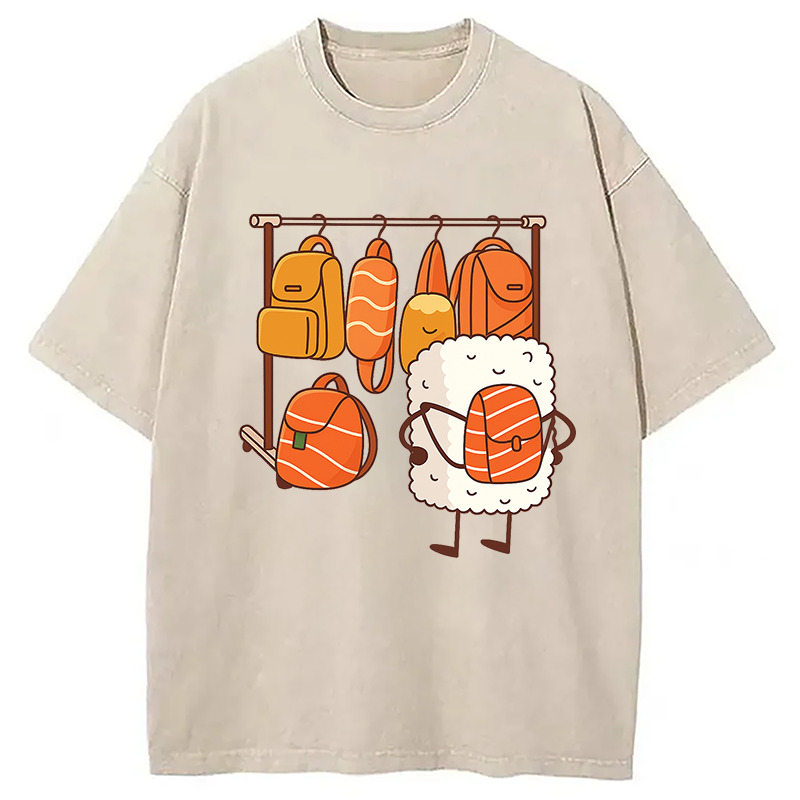 Sushi Is Selecting Backpacks Washed T-Shirt Minimal Retro Graphic Clothing Gifts For Friends Sushi Is Selecting Backpacks Washed T-Shirt Minimal Retro Graphic Clothing Gifts For Friends