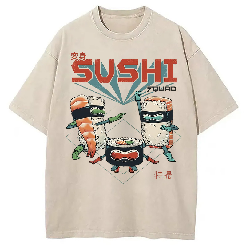 Sushi Squad Washed T-Shirt Casual Oversized Outfit Style Gifts For BFF