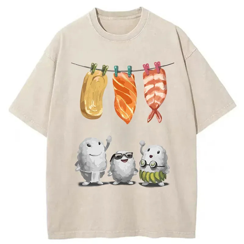 Sushis Are Drying Their Clothes Washed T-Shirt Trendy Aesthetic Graphic Apparel Gifts For Friends