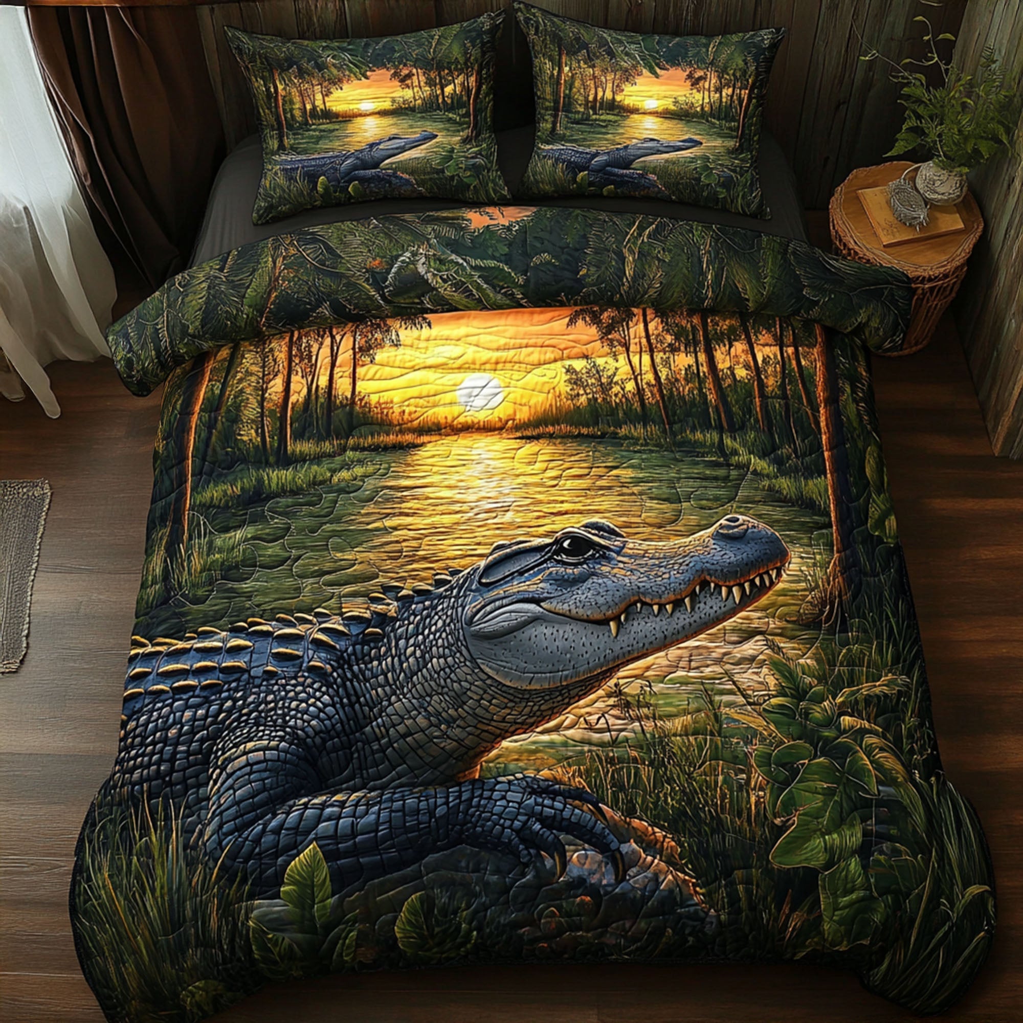 Swamp King Quilted Bedding Set Bedroom Decorations Unique Alligator Gifts