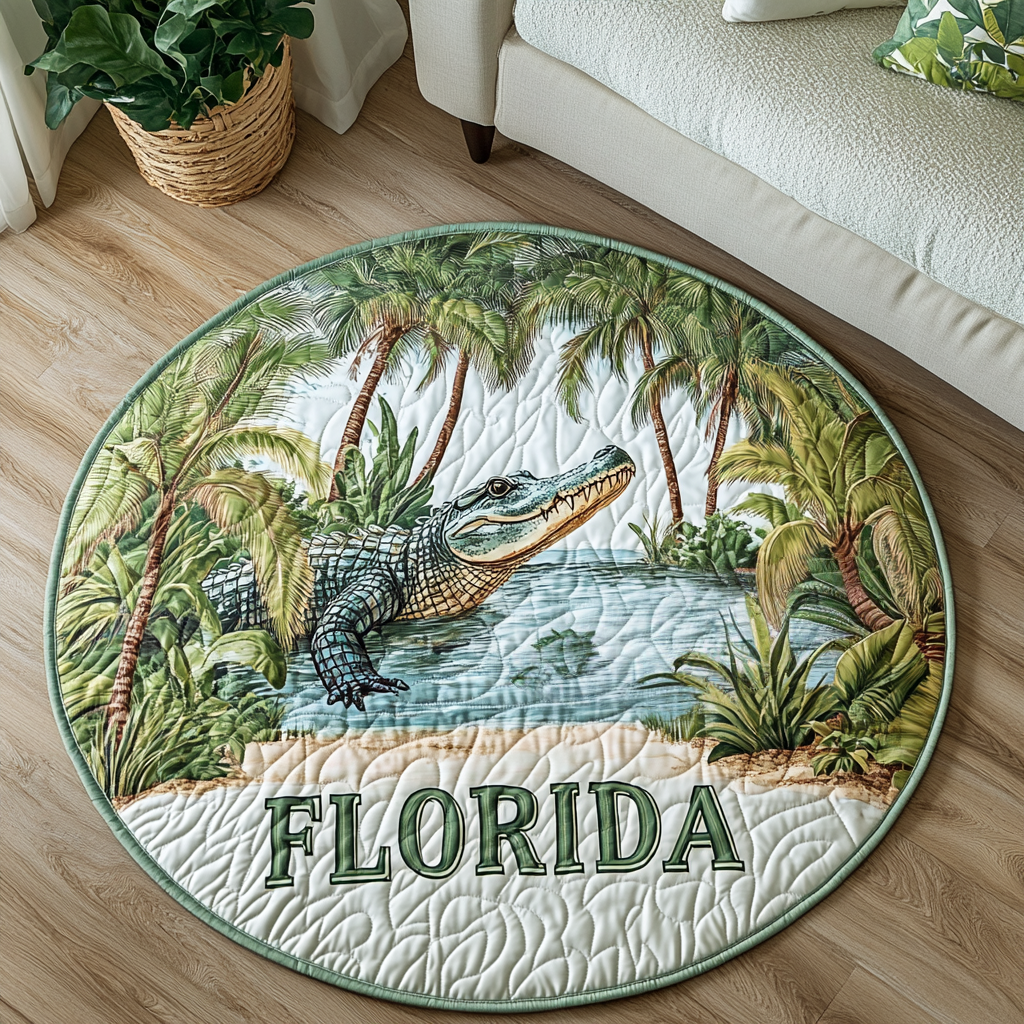 Swamp Quilted Round Mat Christmas Decor For Entryway Gifts For Alligator Lovers