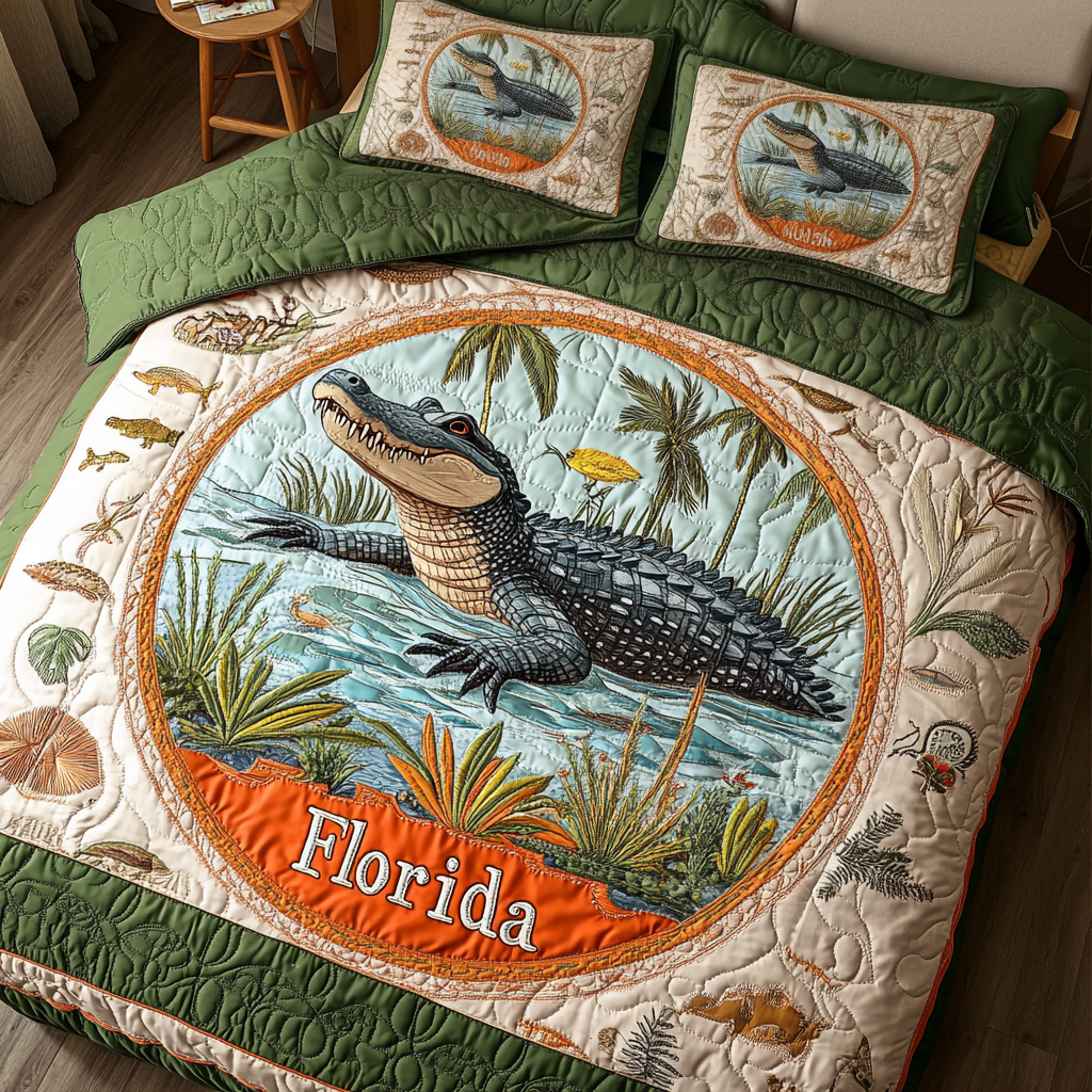 Swamp Retreat Quilted Bedding Set Bedroom Decor Ideas Alligator Themed Gifts