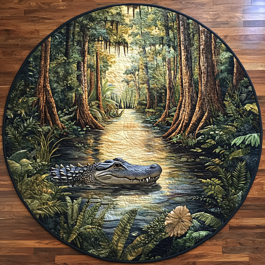 Swamp Shadows Quilted Round Mat Outdoor Entryway Decor Santa Alligator Ornament
