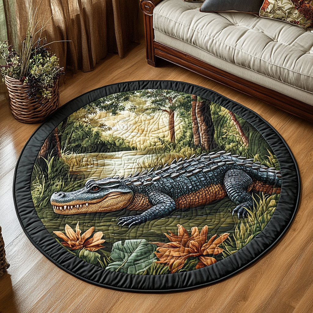 Swamp Style Quilted Round Mat Christmas Entry Way Decor Alligator Gift Ideas