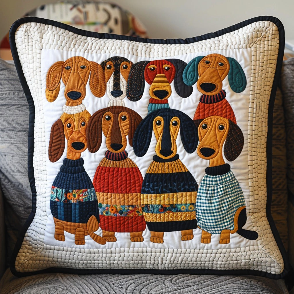 Sweater Dachshunds Quilted Pillow Case Animal Themed Cozy Home Decor Gifts For Dog Lovers