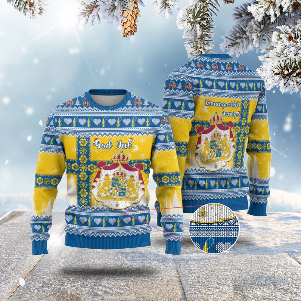 Sweden Christmas Ugly Christmas Sweater Coat Of Arms - Scandinavian Pattern