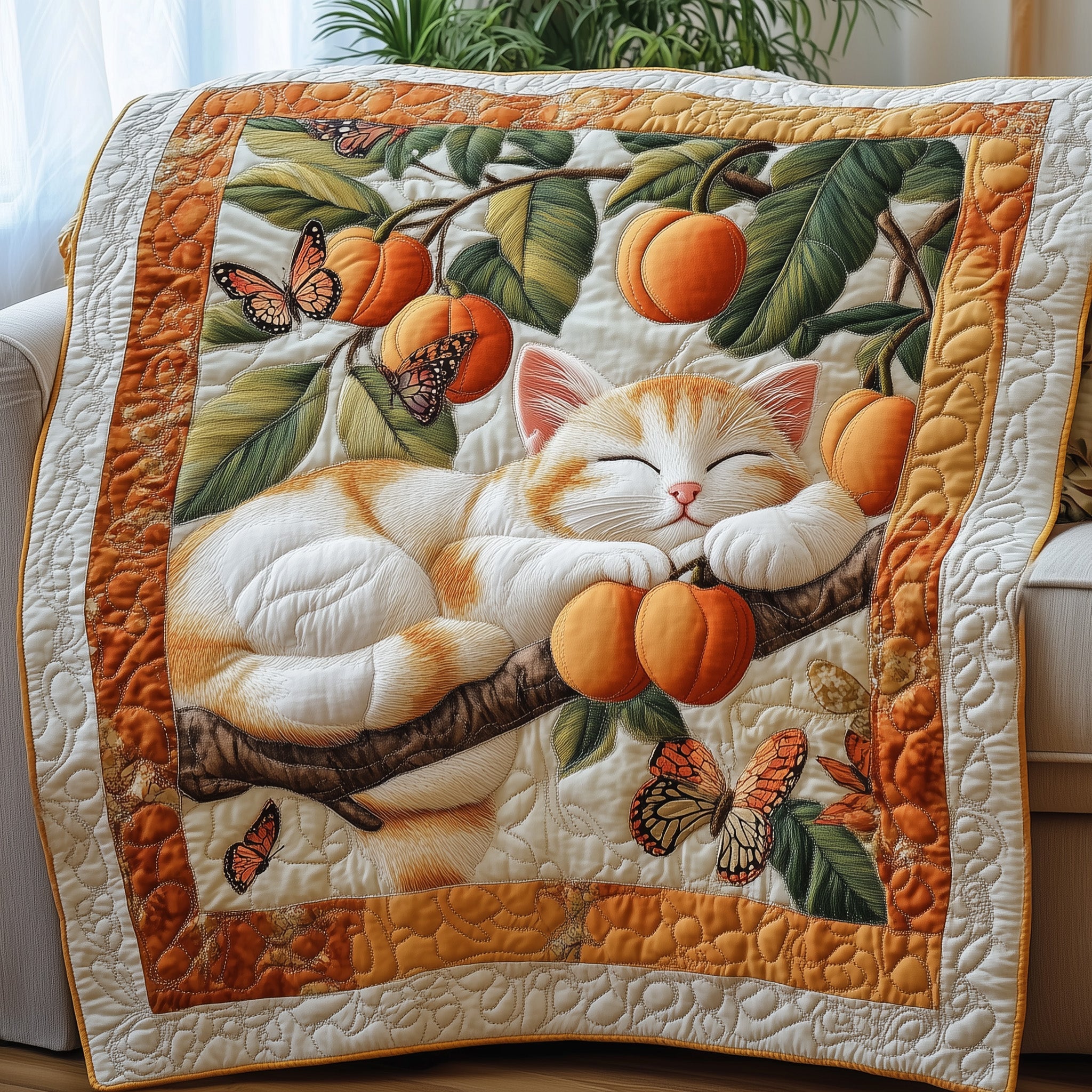 Sweet Apricot Nap Quilted Blanket Cute Bed BlanketUnusual Cat Gifts Xmas For Her