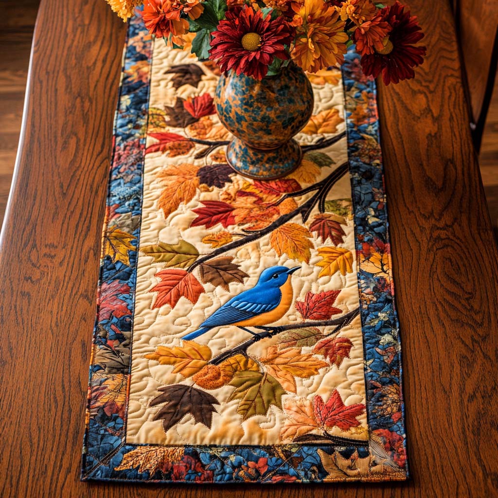 Sweet Bird Meadow Quilted Table Runner Fall Table Throw Gifts For Family