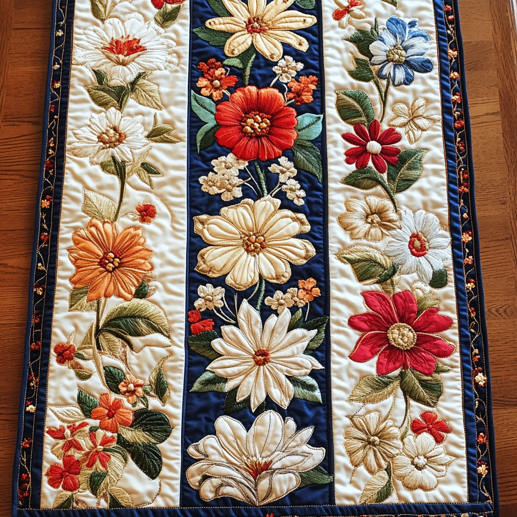 Sweet Bloom Quilted Table Runner Dining Room Decor Flower Daisy Gift Items
