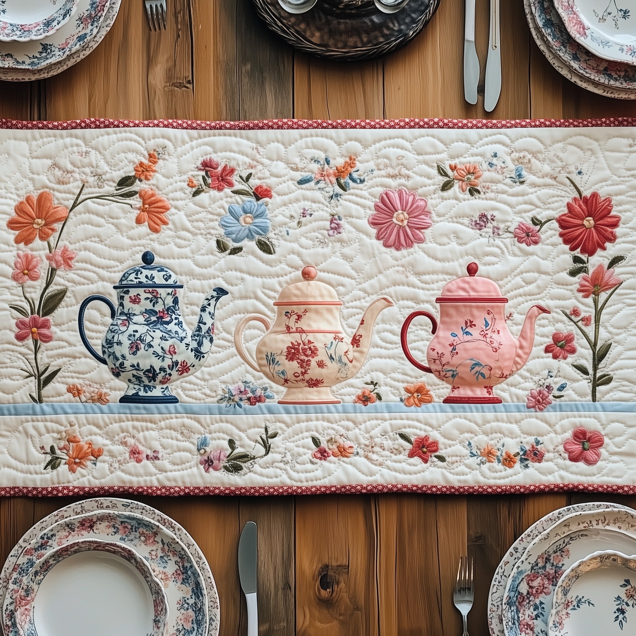 Sweet Blooming Tea Quilted Table Runner Christmas Table Runner for Family Meals