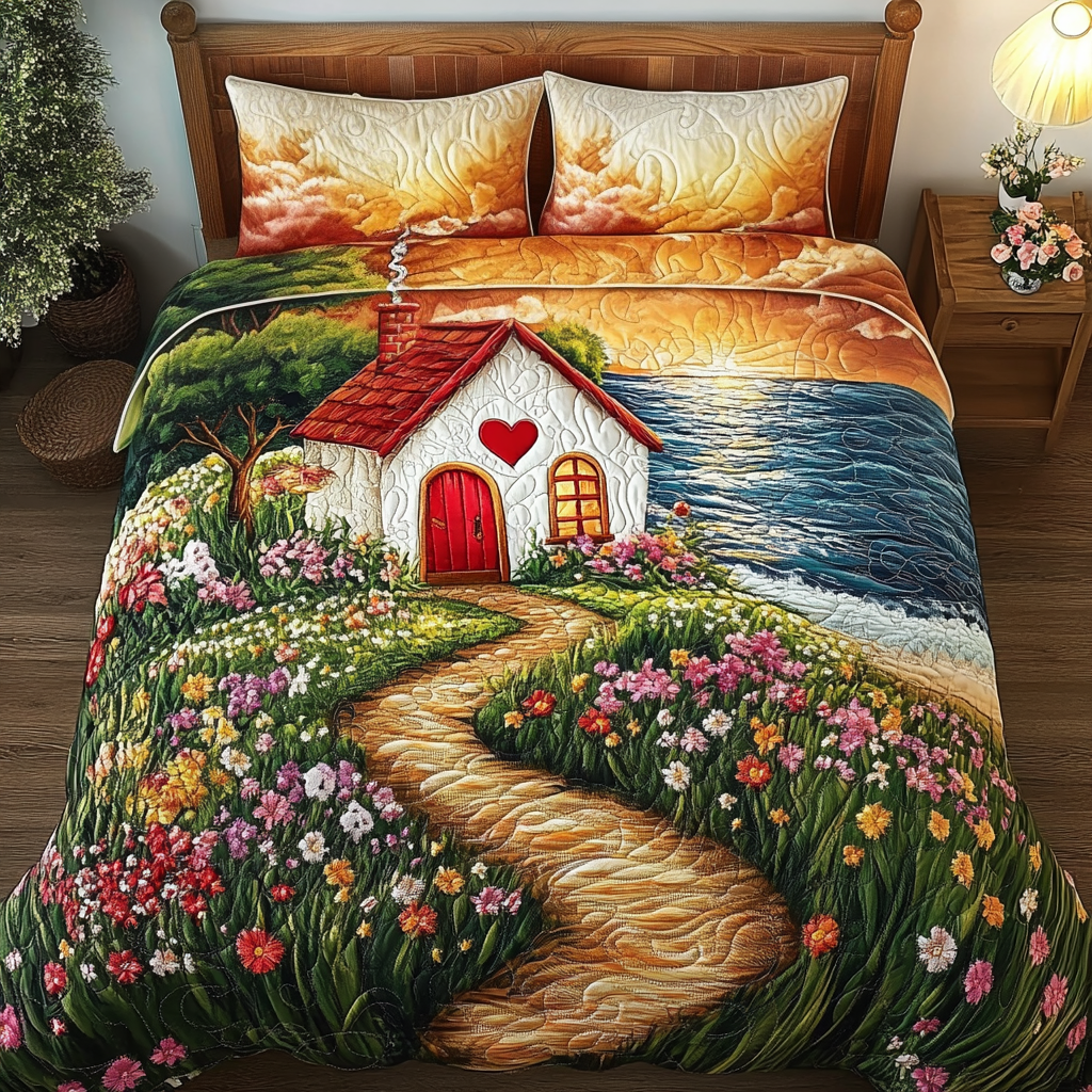 Sweet Blossom Quilted Bedding Set Lightweight Duvet Cover Set for Year-Round Comfort
