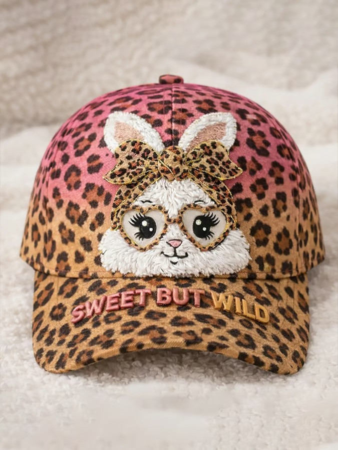 Sweet But Wild Easter Bunny Leopard Baseball Hat Cute Rabbit Bow Fan Cap Best Gift For Easter Lovers
