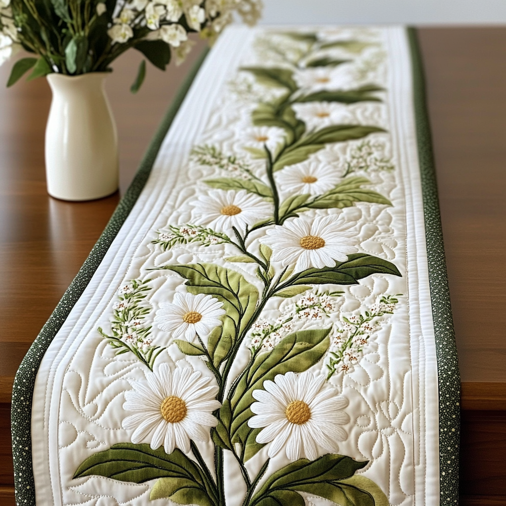 Sweet Daisy Quilted Table Runner Dining Room Table Decor Daisy Plant Gifts
