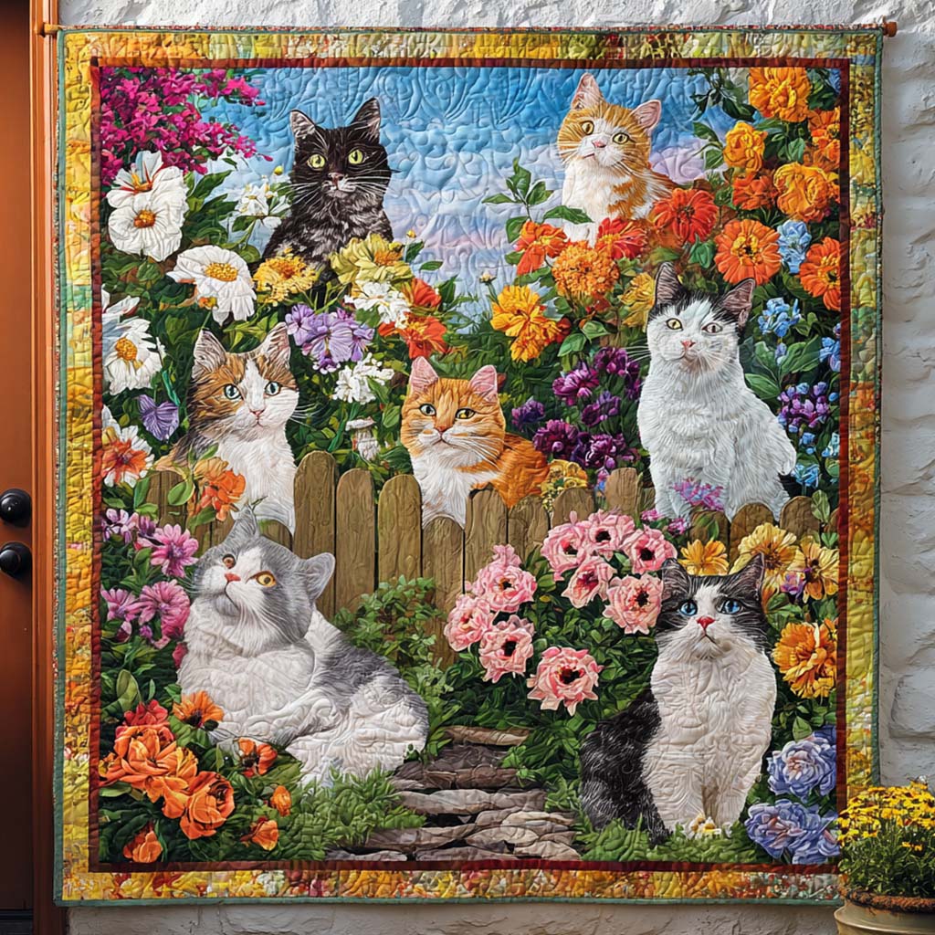 Sweet Flower Cat Quilted Blanket Xmas Holiday Gnome Themed Gifts