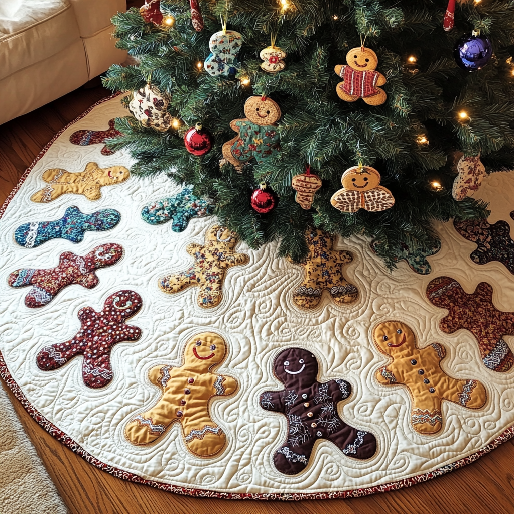 Sweet Ginger Wonderland Christmas Quilted Tree Skirt Seasonal Gift Merch for Festive Homes