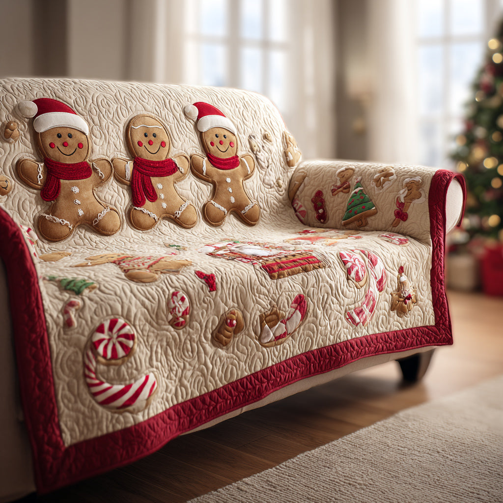 Sweet Gingerbread Man Quilted Sofa Cover Winter Living Room Decor Christmas Gifts For My Wife