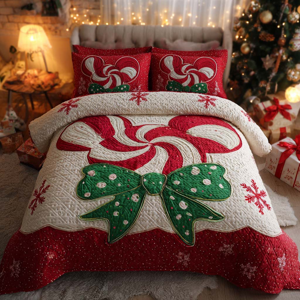 Sweet Noel Bow Quilted Bedding Set Best Holiday Duvet Covers Stocking Stuffers For Adults