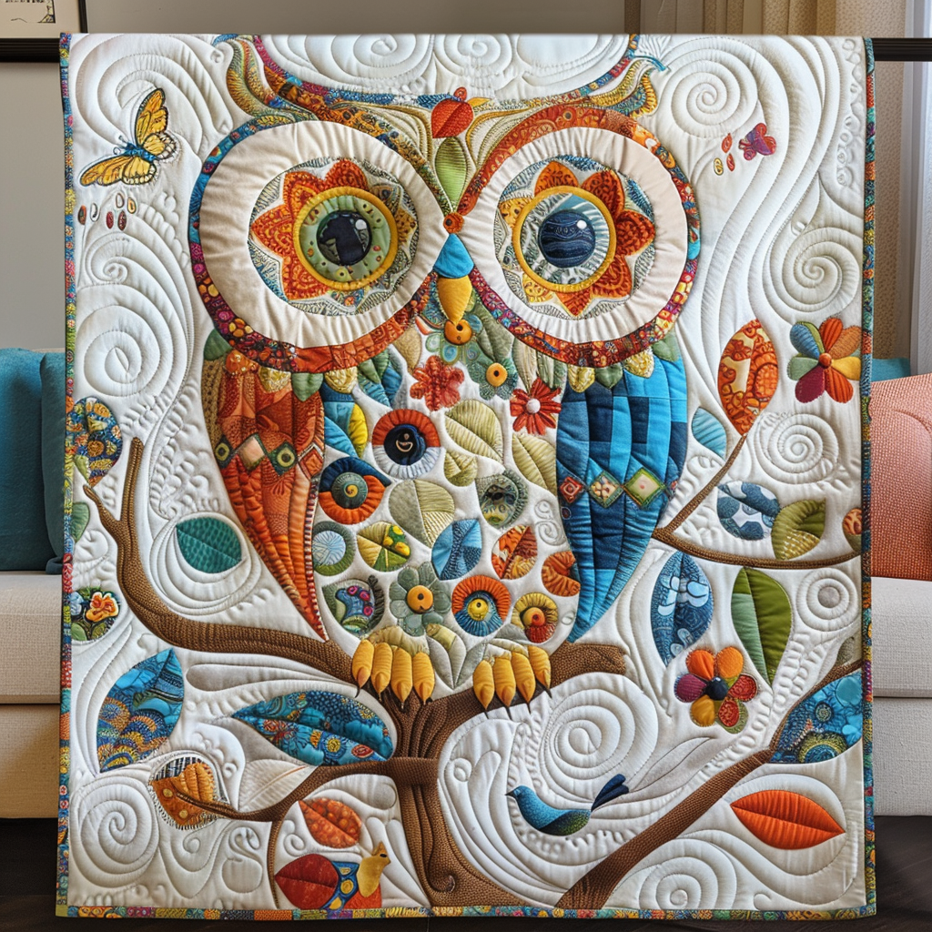 Sweet Owl Quilted Blanket Gift For Owl Lover